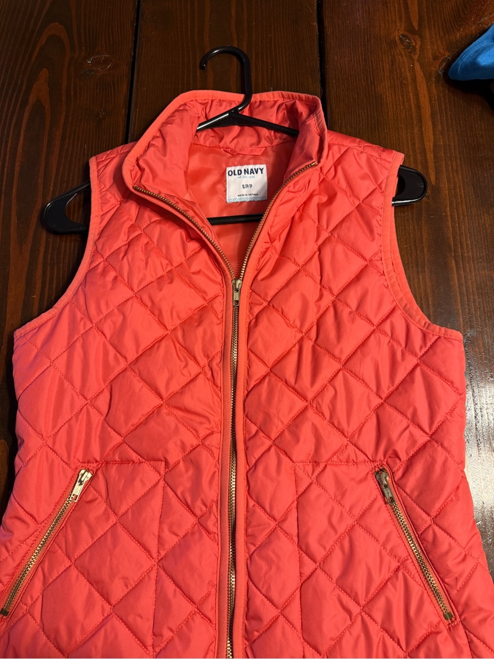 Old Navy Coral Quilted Sleeveless Vest with Gold Zippers